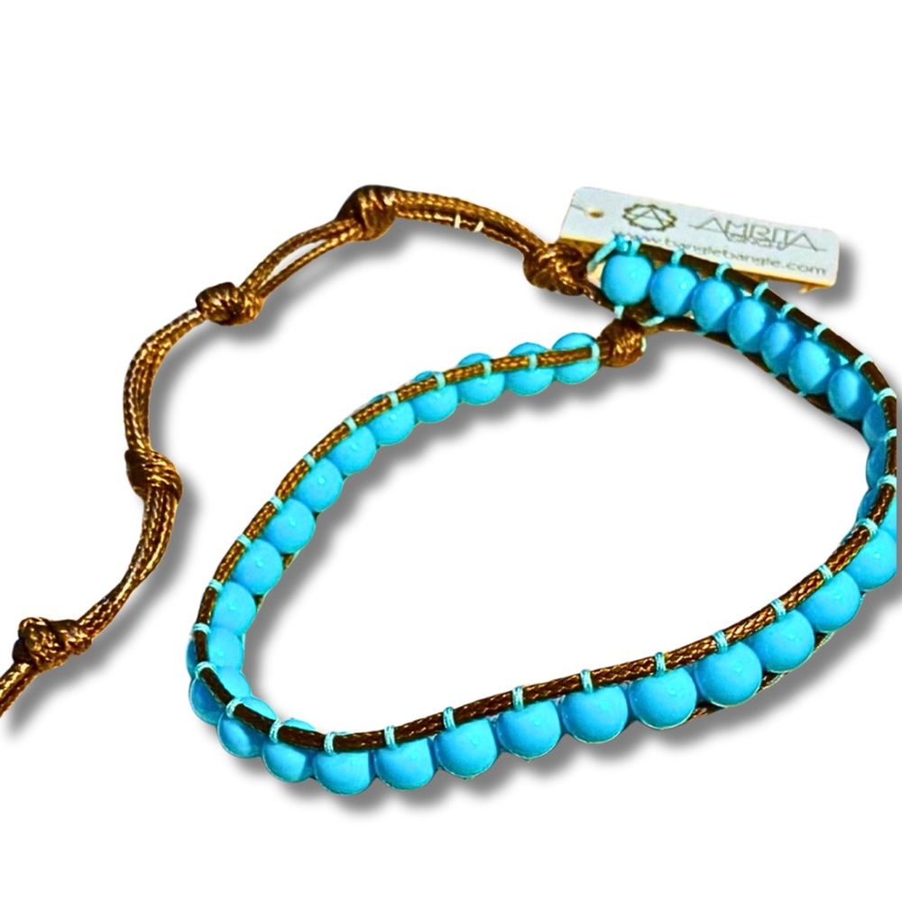 Amrita Singh Turquoise Blue Beaded Choker Leather Necklace - Double Bracelet NEW